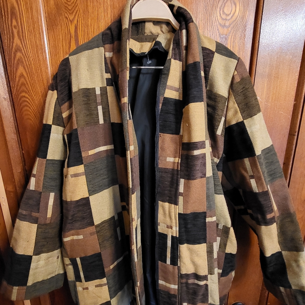 Vintage Patchwork Open Front Jacket Brown Black T… - image 8